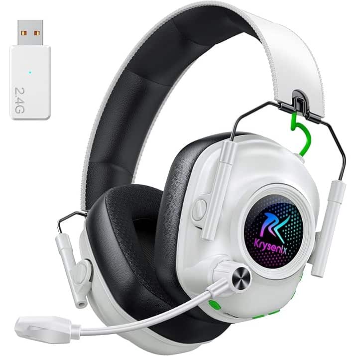 Krysenix 40-hour pure white wireless gaming headset